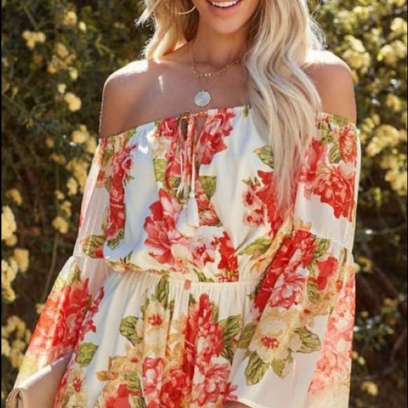 Boho Floral Print Off Romper - Picture 3 of 6